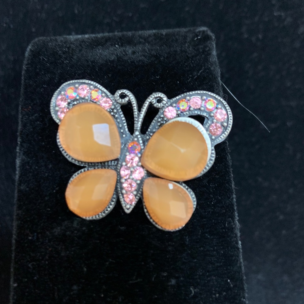 Vintage orange w/Pink rhinestones Brooch